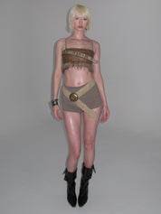 Thea Faux Fur Chain Top Brown
