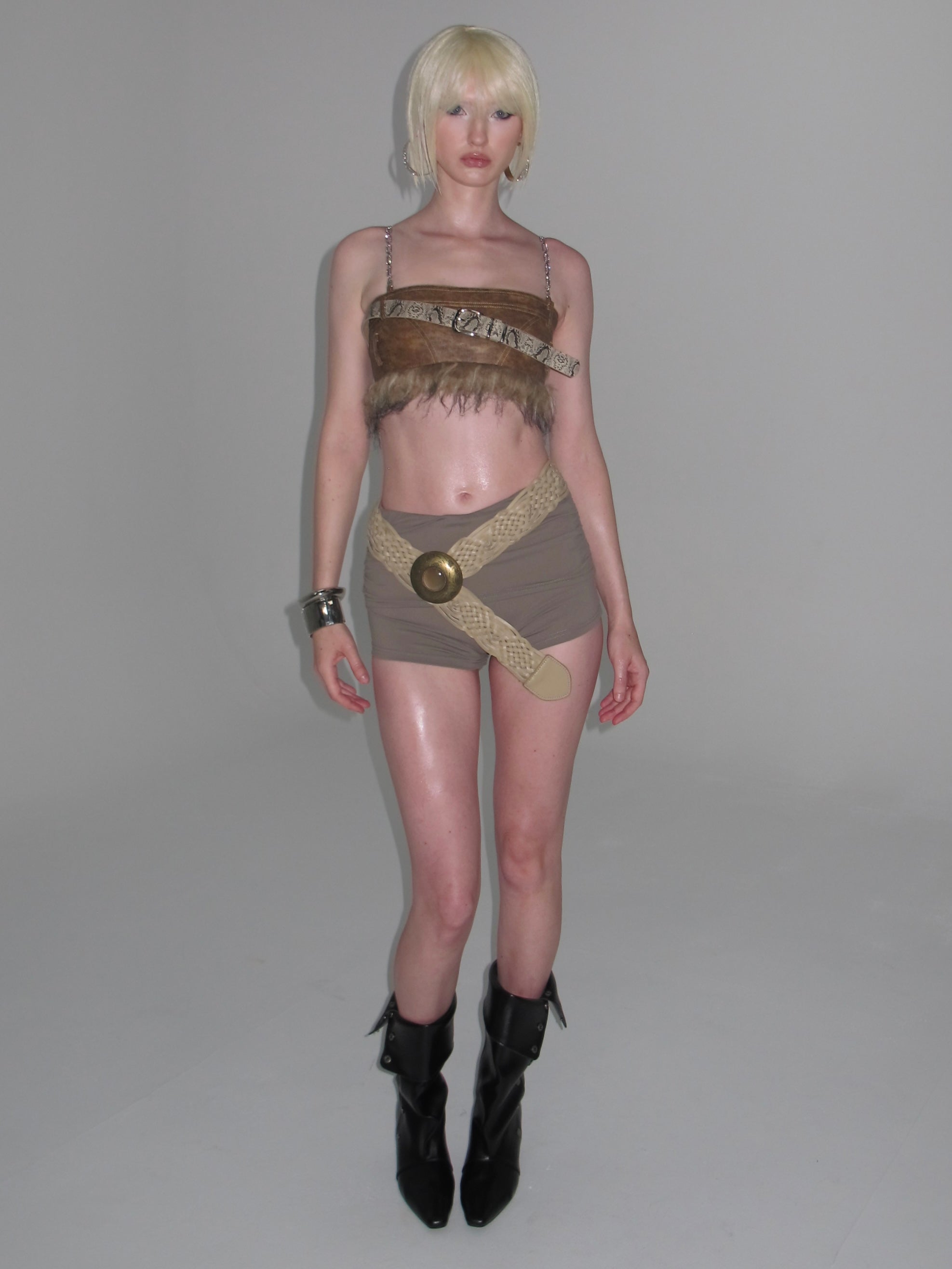 Thea Faux Fur Chain Top Brown