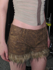 Thea Faux Fur Shorts Brown