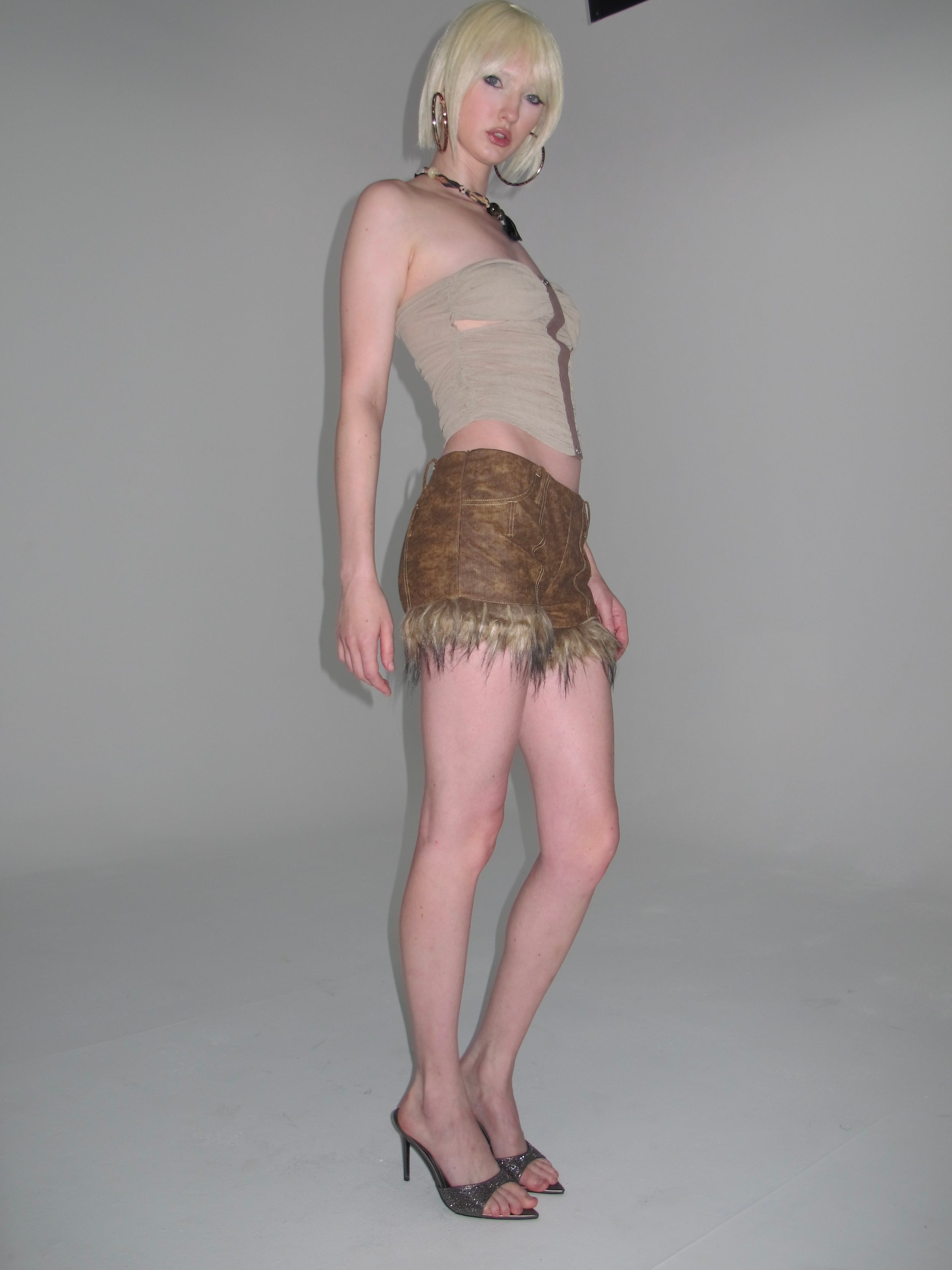 Thea Faux Fur Shorts Brown