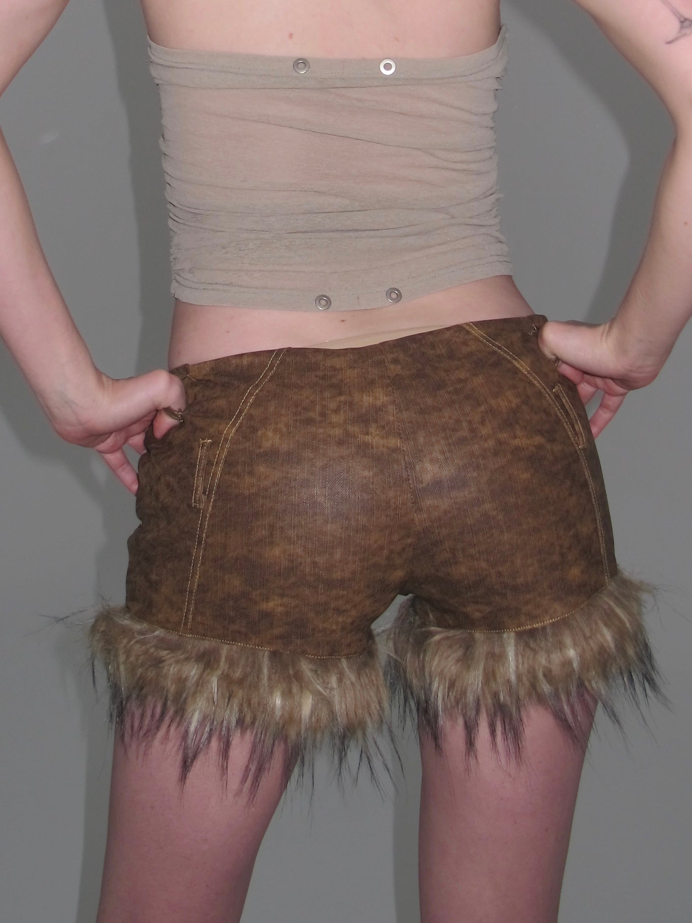 Thea Faux Fur Shorts Brown
