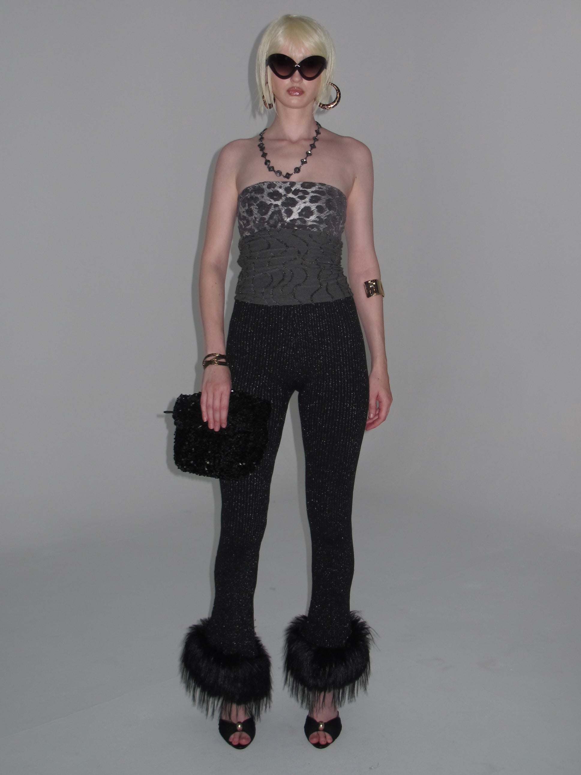 Sasha Faux Fur Trim Flared Pants