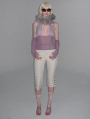 Side Button Capri Pants/ White