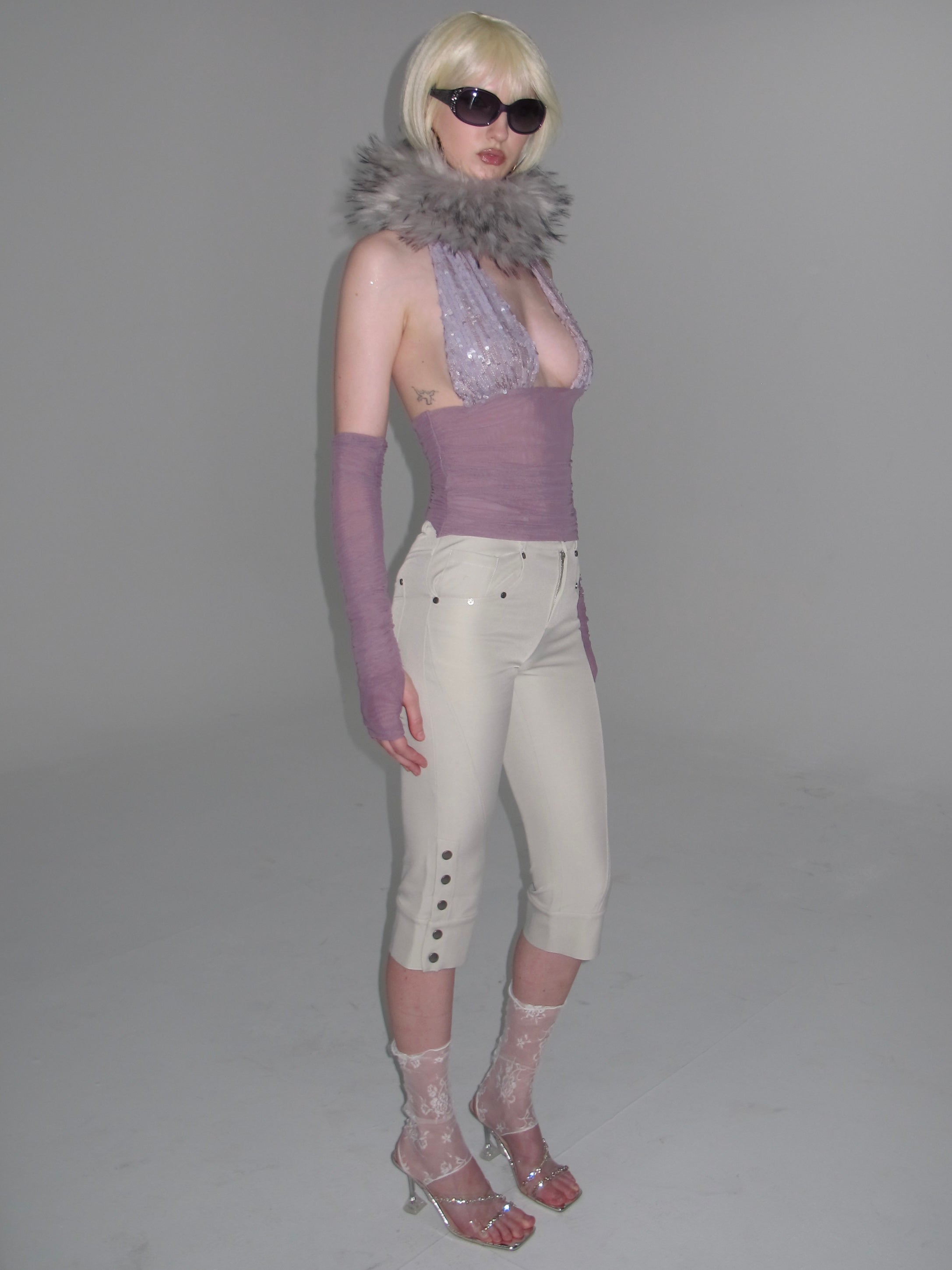 Side Button Capri Pants/ White
