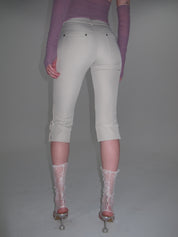 Side Button Capri Pants/ White