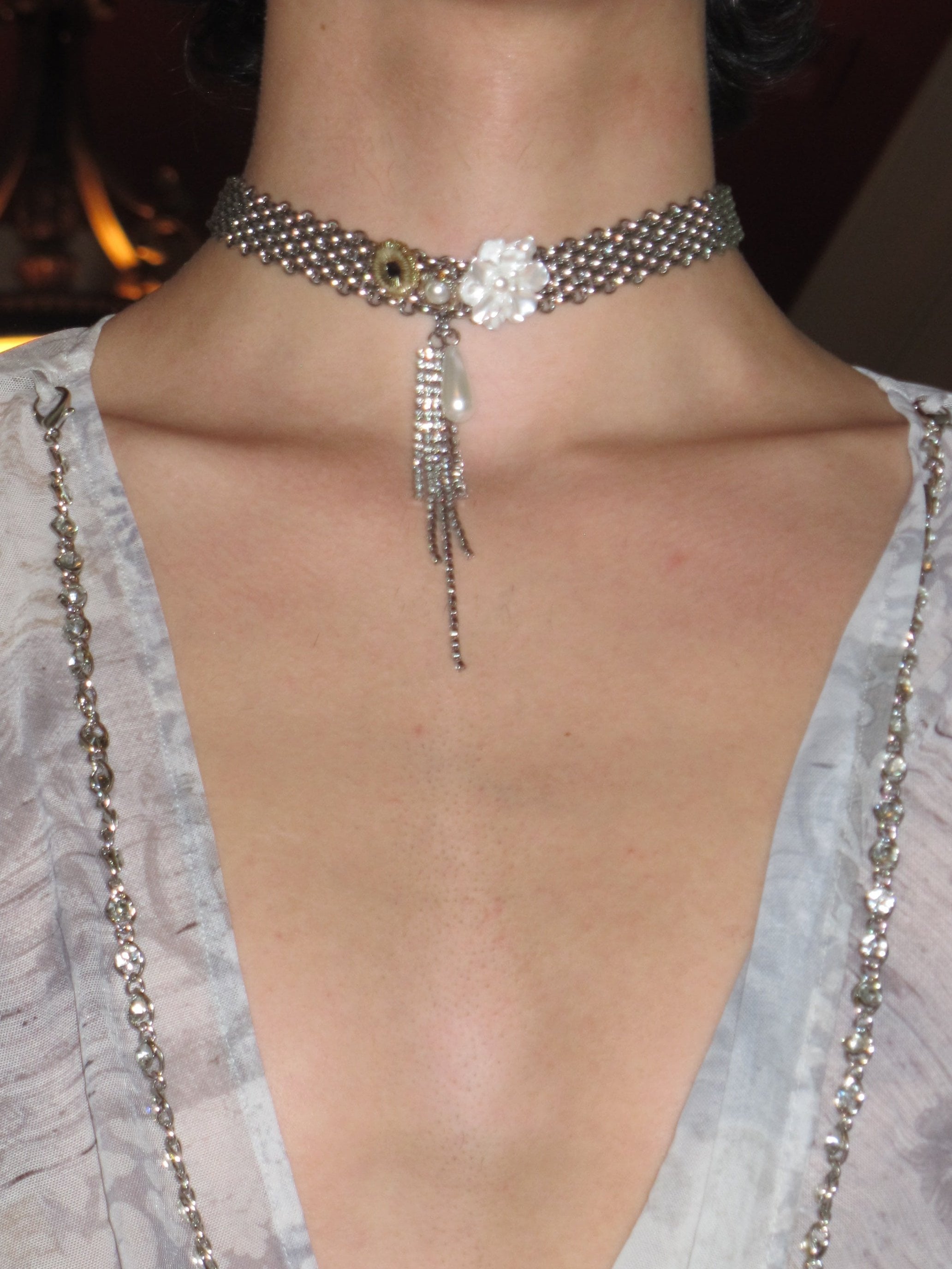 Isolde Floral Tassel Chain Choker