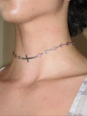 Astra Sideways Cross Choker /Pink