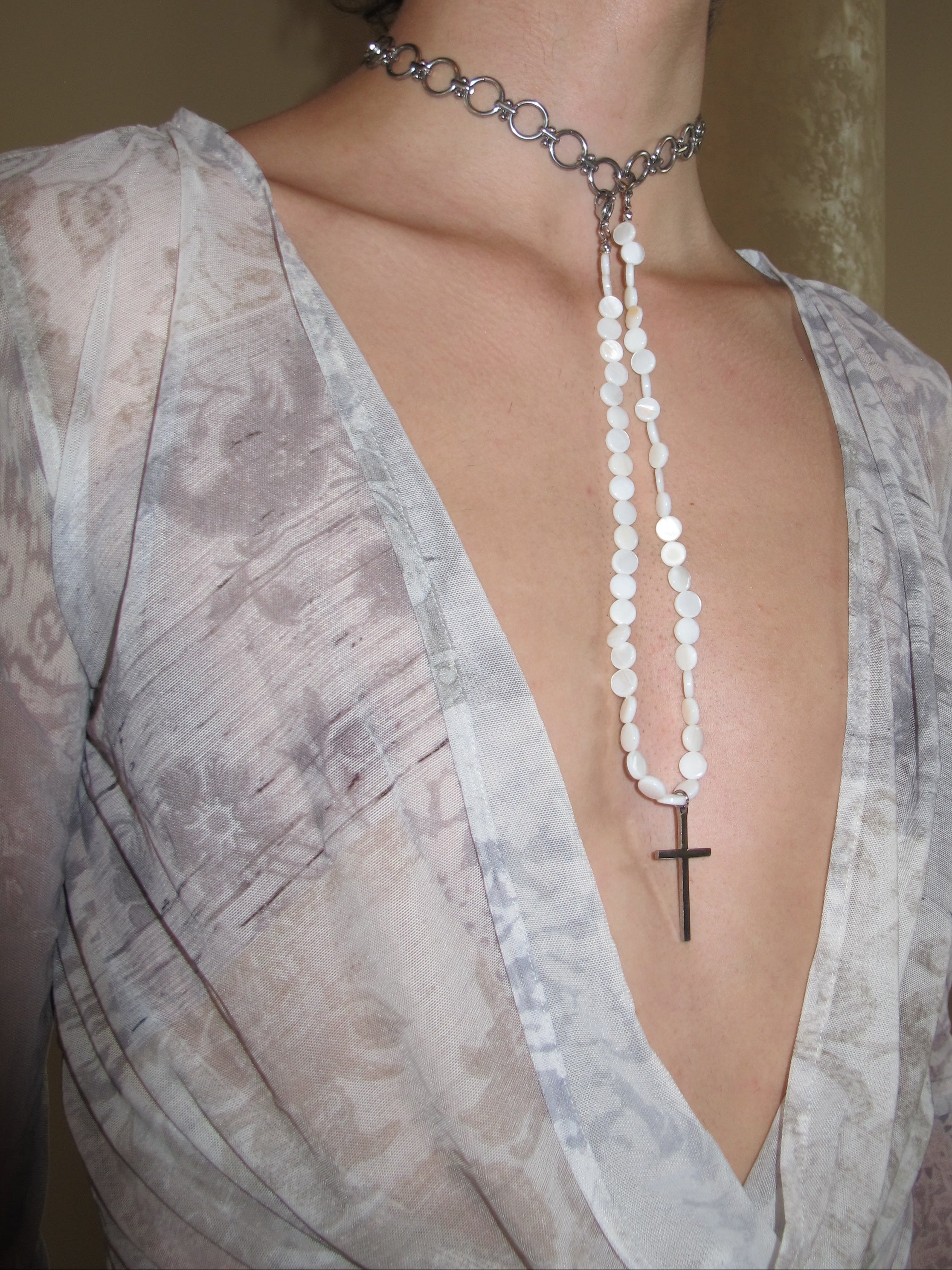 Alba Ring Chain Cross Drop Necklace
