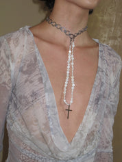 Alba Ring Chain Cross Drop Necklace