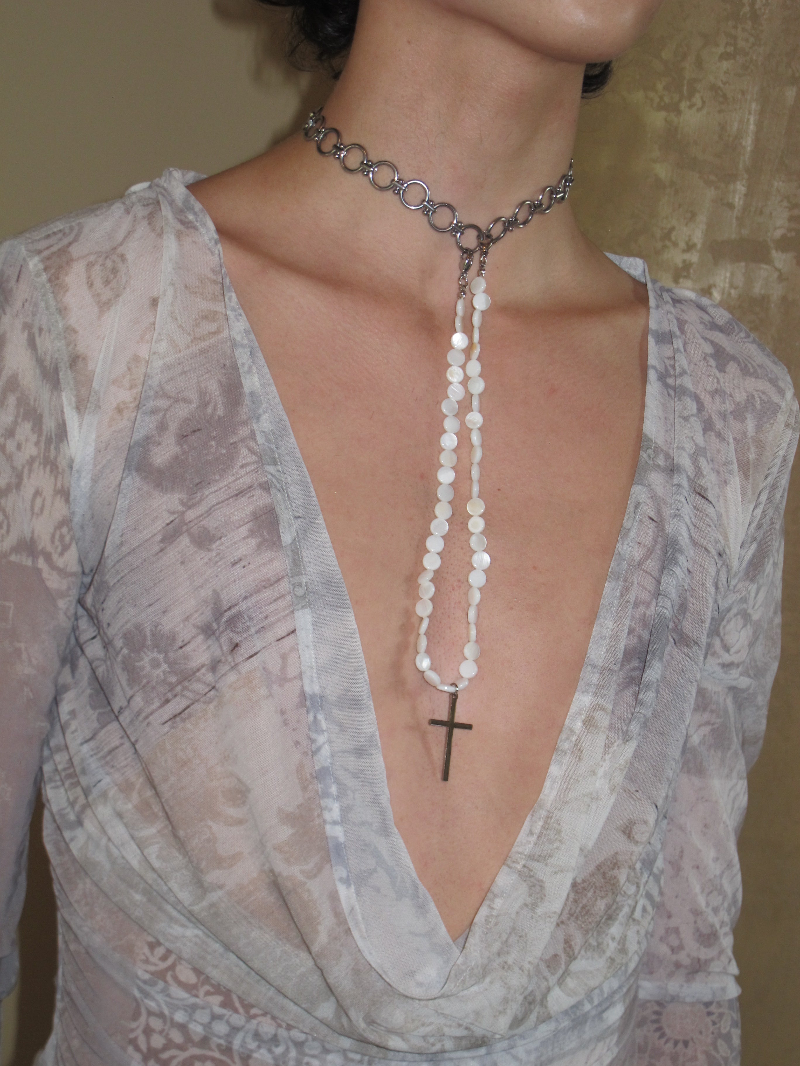 Alba Ring Chain Cross Drop Necklace
