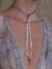 Alba Ring Chain Cross Drop Necklace