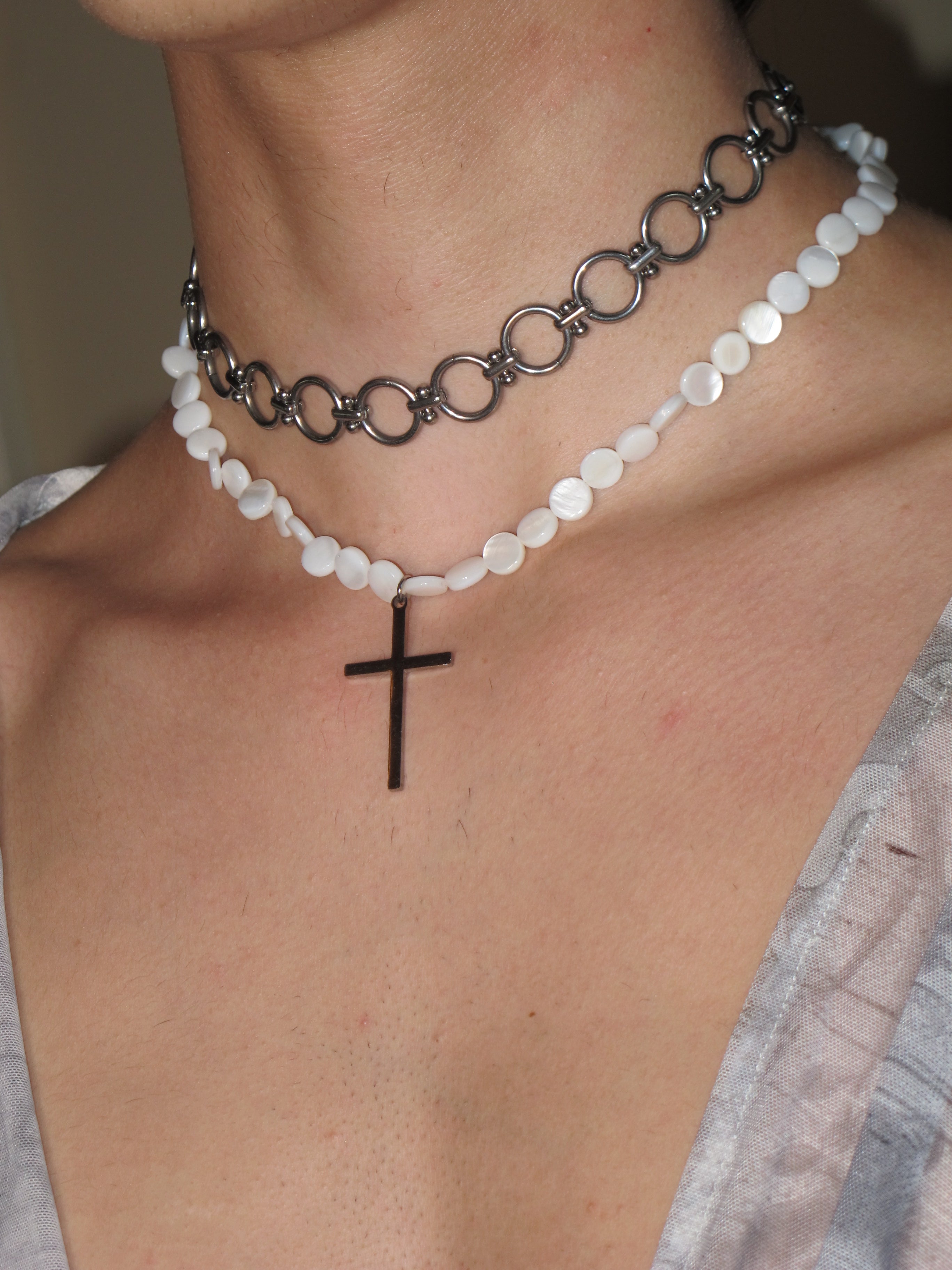 Alba Ring Chain Cross Drop Necklace