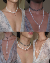 Alba Ring Chain Cross Drop Necklace