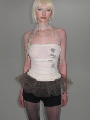Sheer Bubble Hem Dress/ White