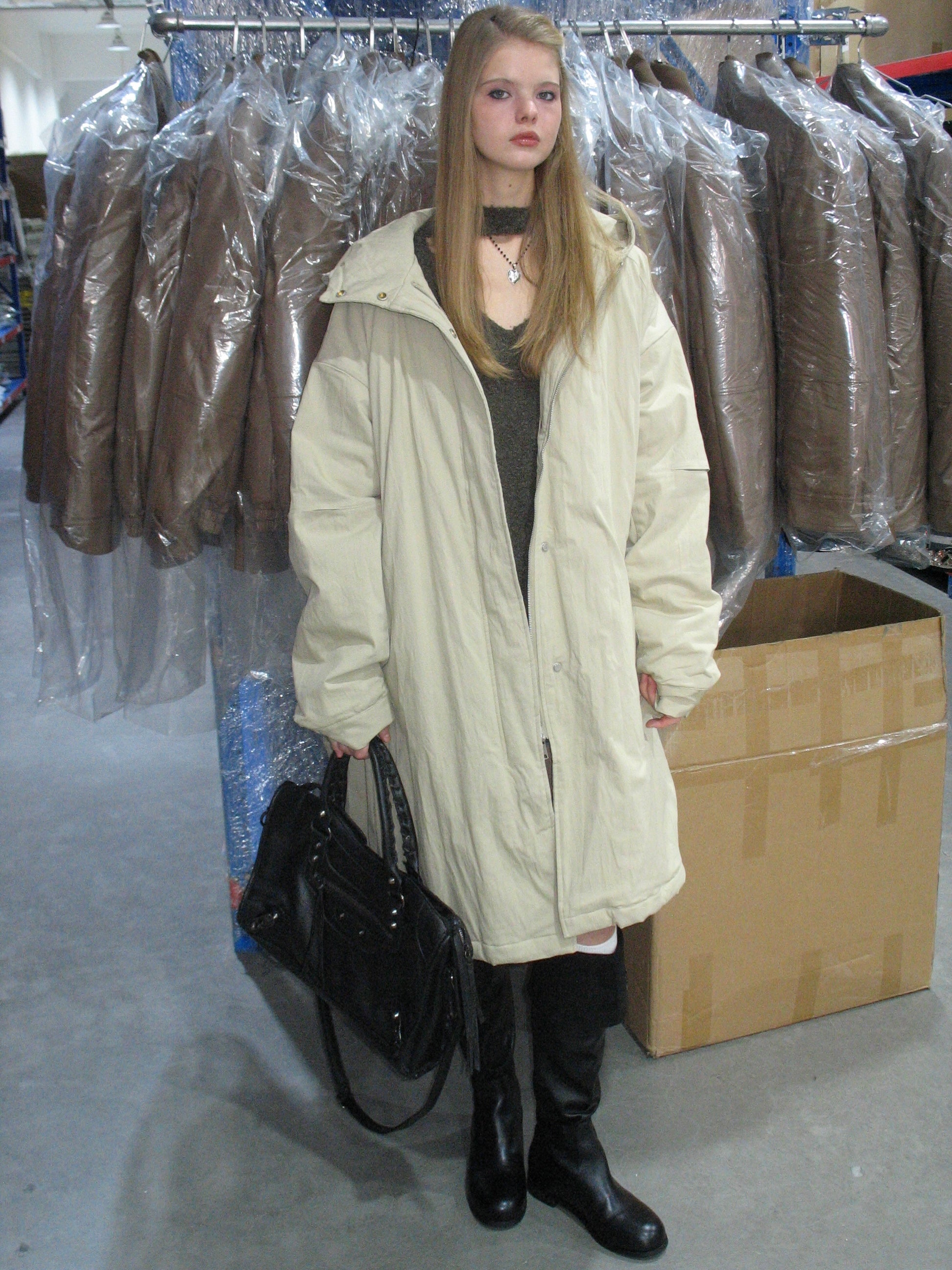 PROD  2023 winter 2 S / beige Hooded Long Lightweight Jacket