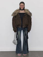 PROD  2023 WINTER Brown Faux Fur Down Jacket