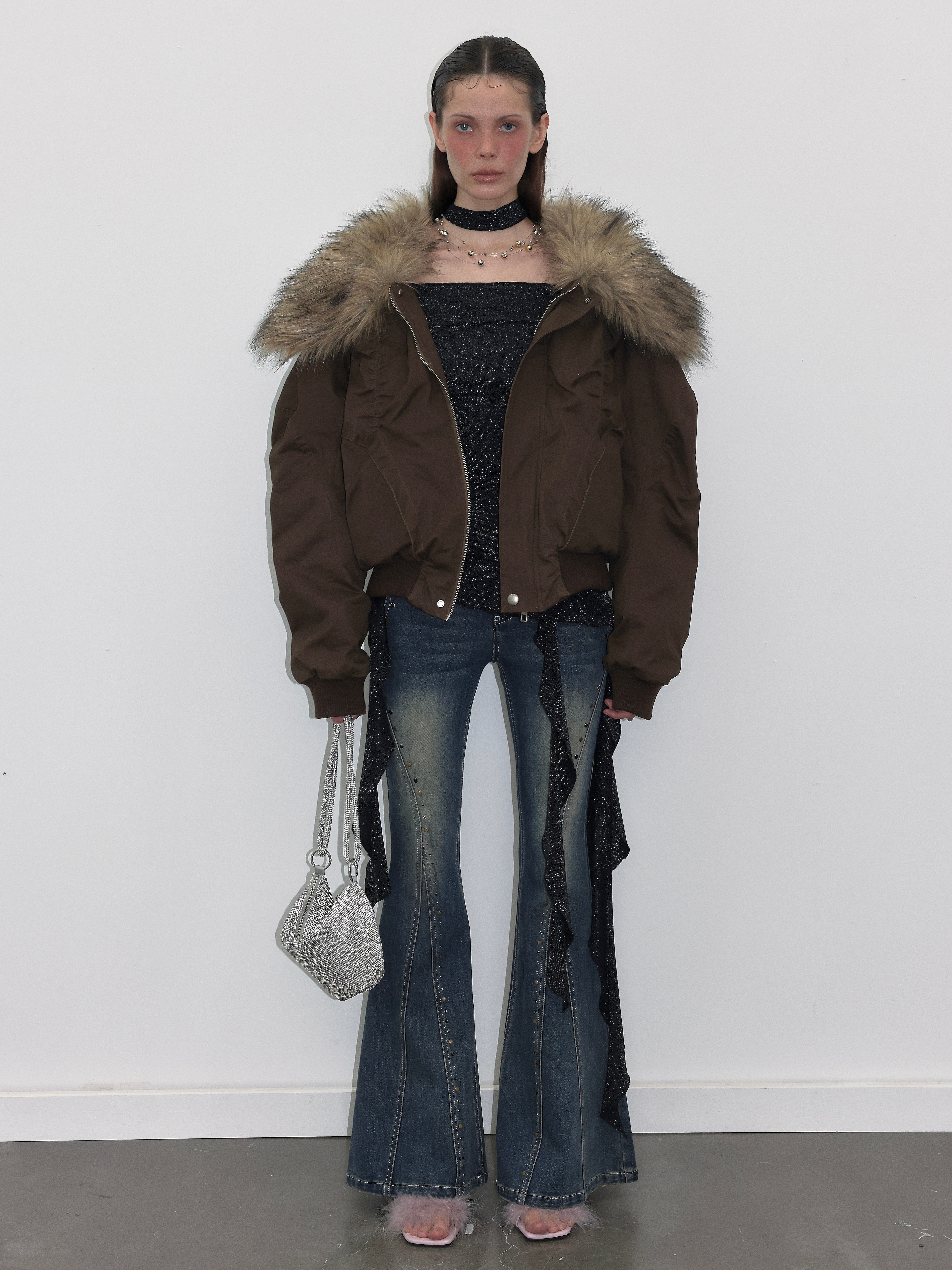PROD  2023 WINTER Brown Faux Fur Down Jacket