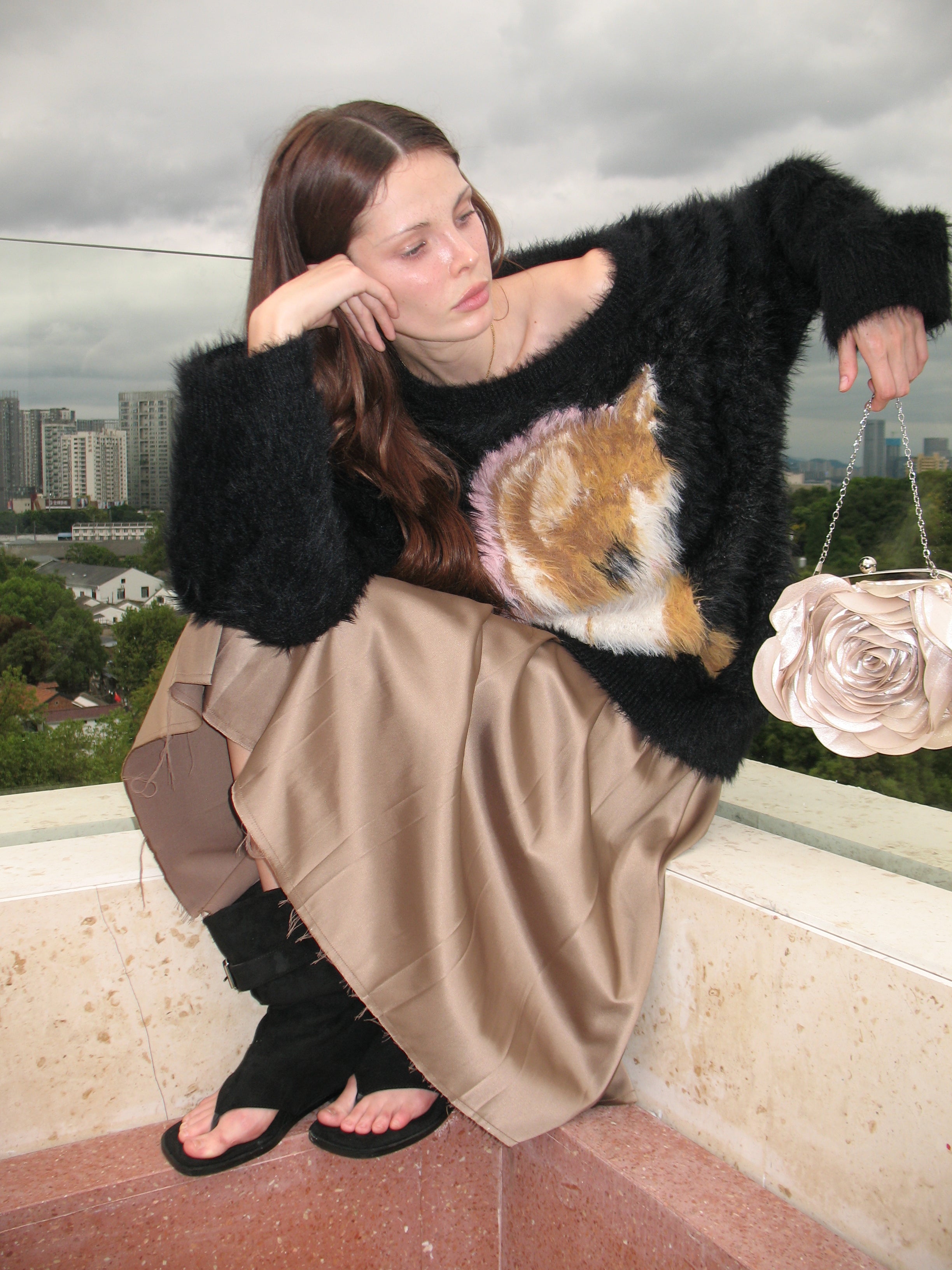 PROD  2023 WINTER Champagne Pleated Midi Skirt