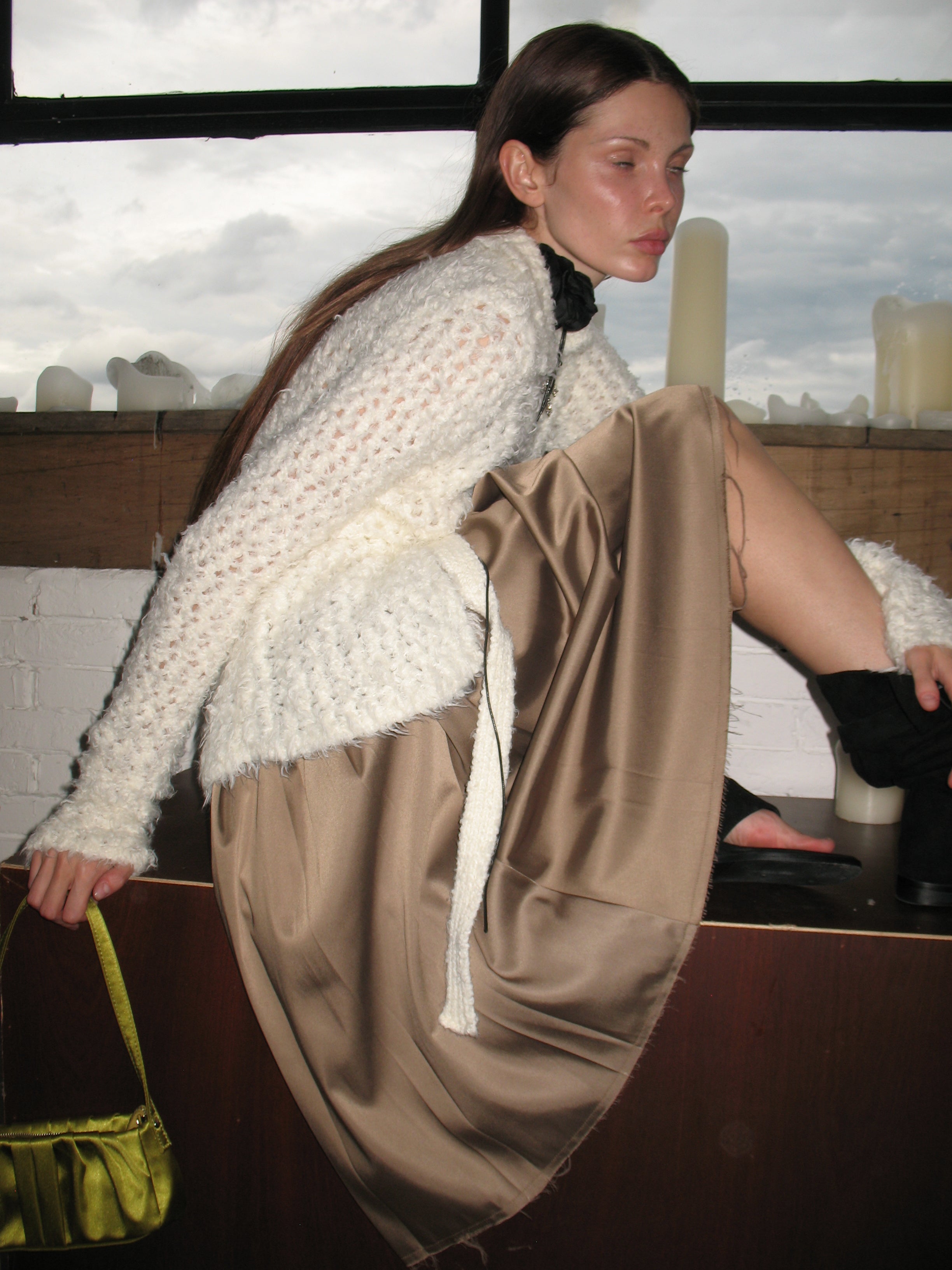 PROD  2023 WINTER Champagne Pleated Midi Skirt