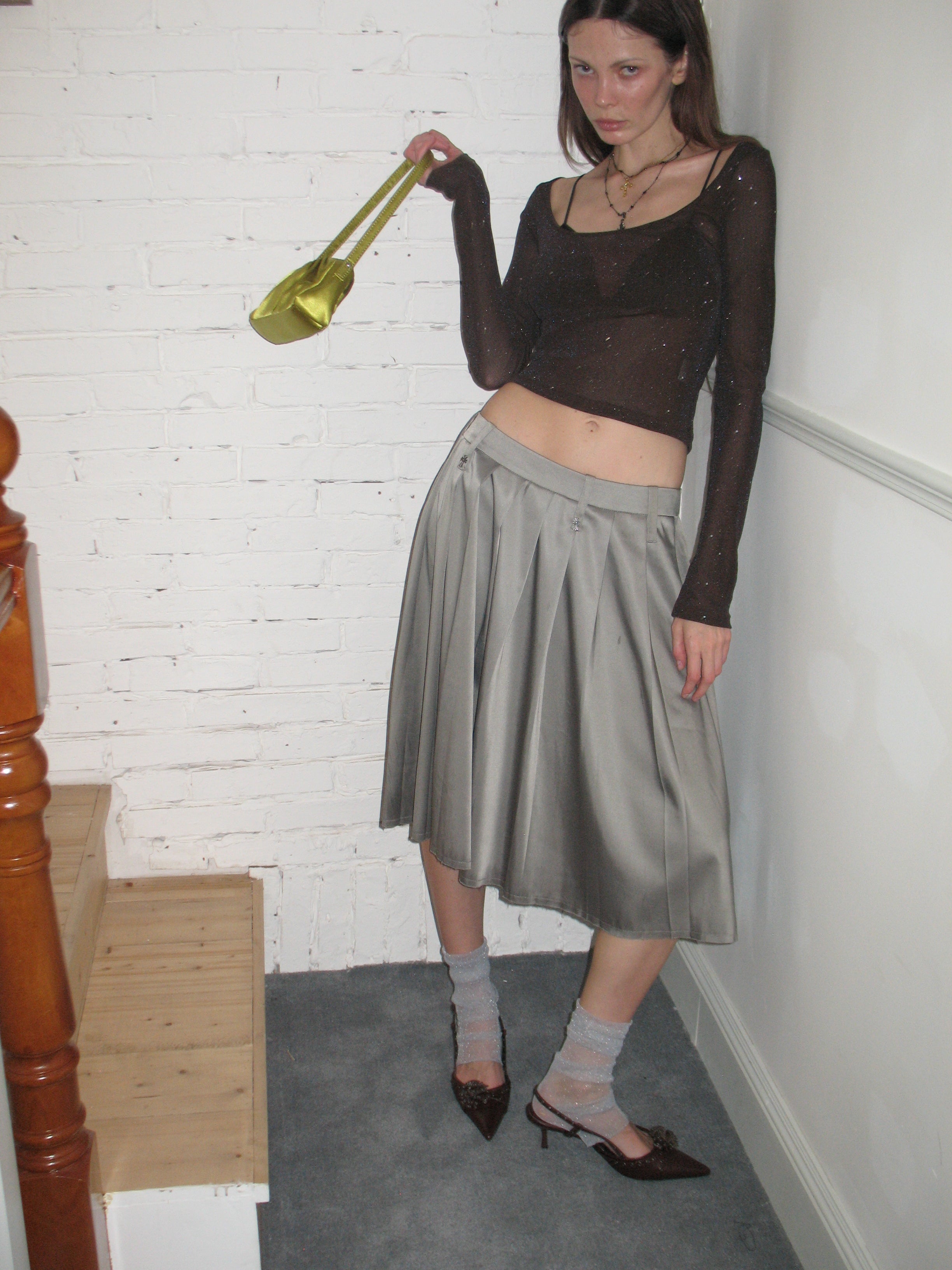 PROD  2023 WINTER Champagne Pleated Midi Skirt