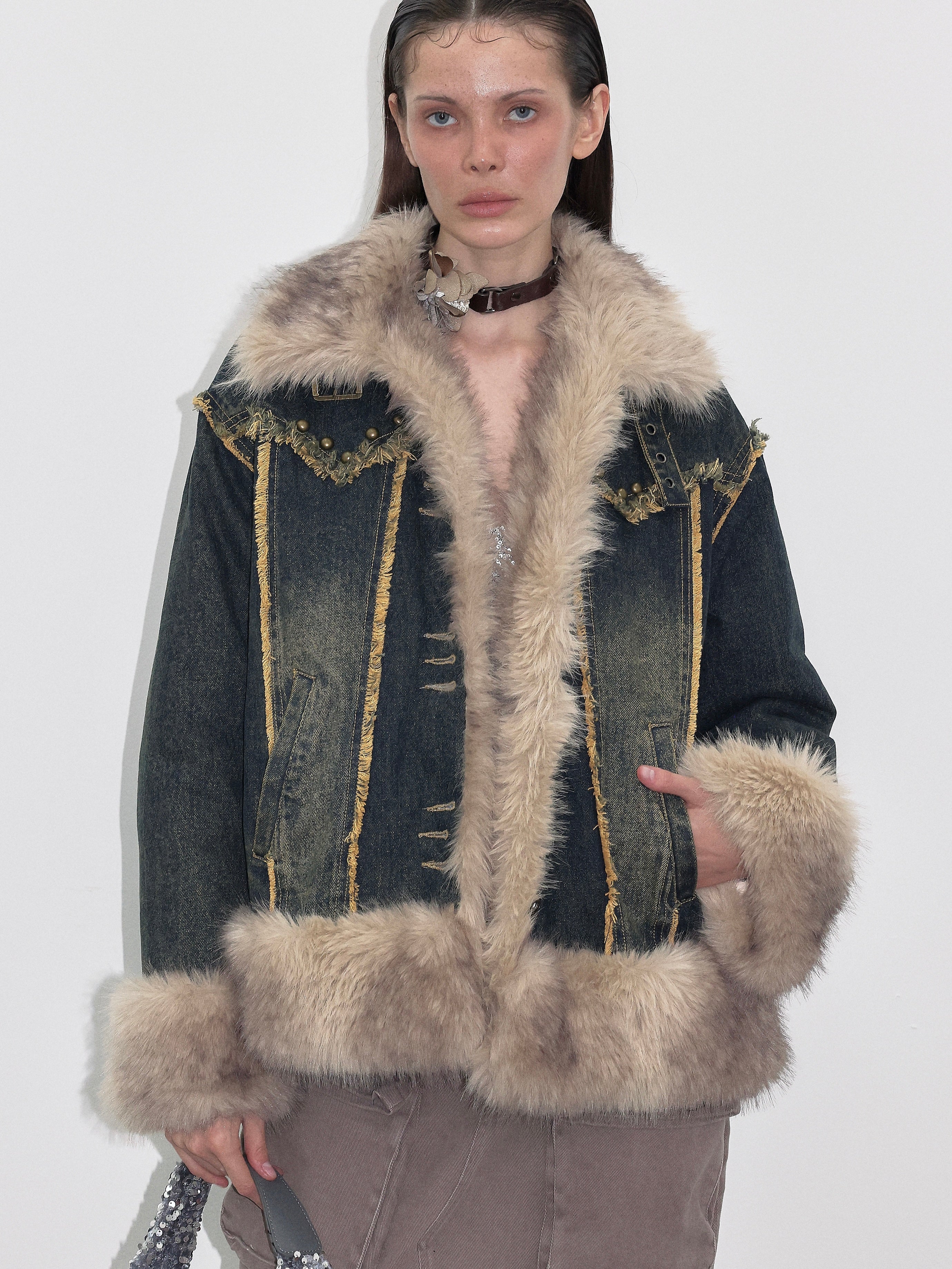 PROD  2023 WINTER Denim Faux Fur Jacket