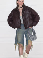 PROD  2023 WINTER Down Puffer Leather Jacket