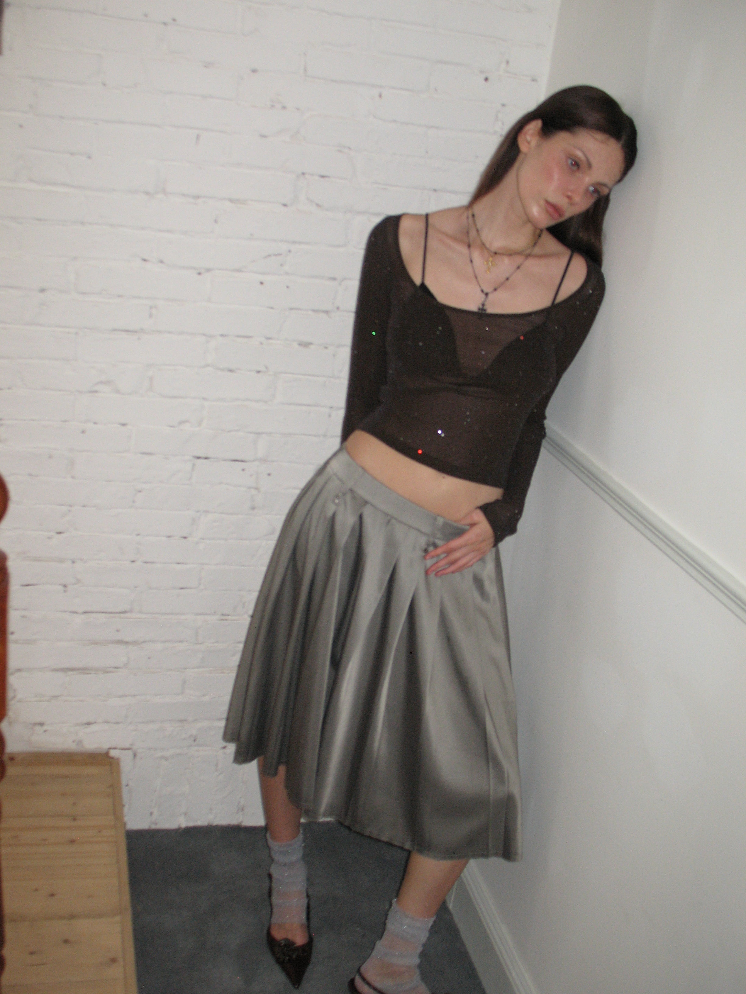 Gray Pleated Midi Skirt PROD