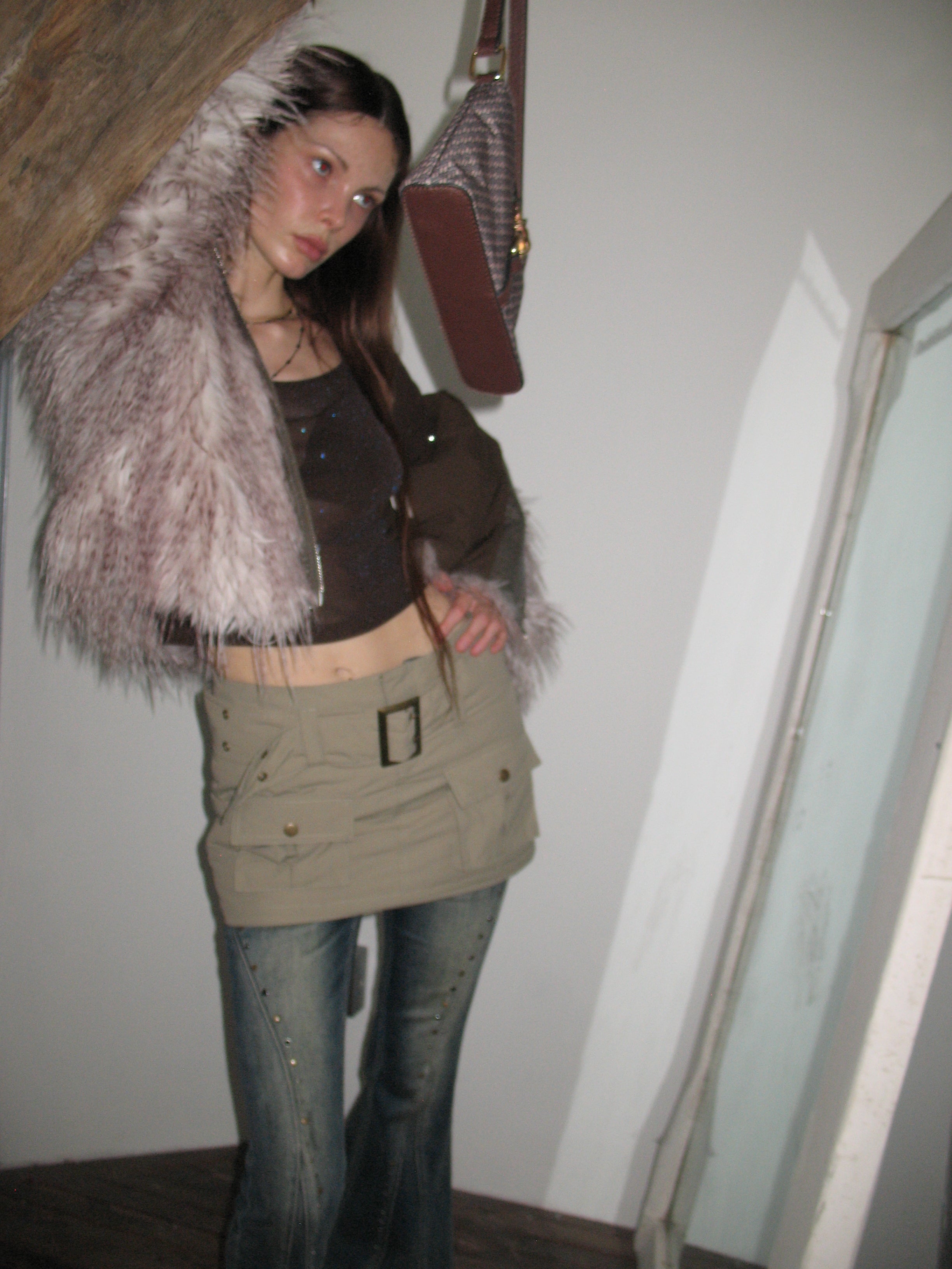 PROD  2023 WINTER Grayish Green Lightweight Down Mini Skirt