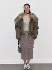 PROD  2023 WINTER Olive Green Faux Fur Down Jacket