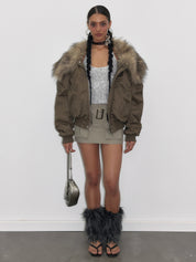 PROD  2023 WINTER Olive Green Faux Fur Down Jacket