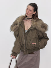 PROD  2023 WINTER Olive Green Faux Fur Down Jacket