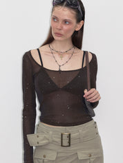 PROD  2023 WINTER Rhinestone Semi-Sheer Long Sleeve