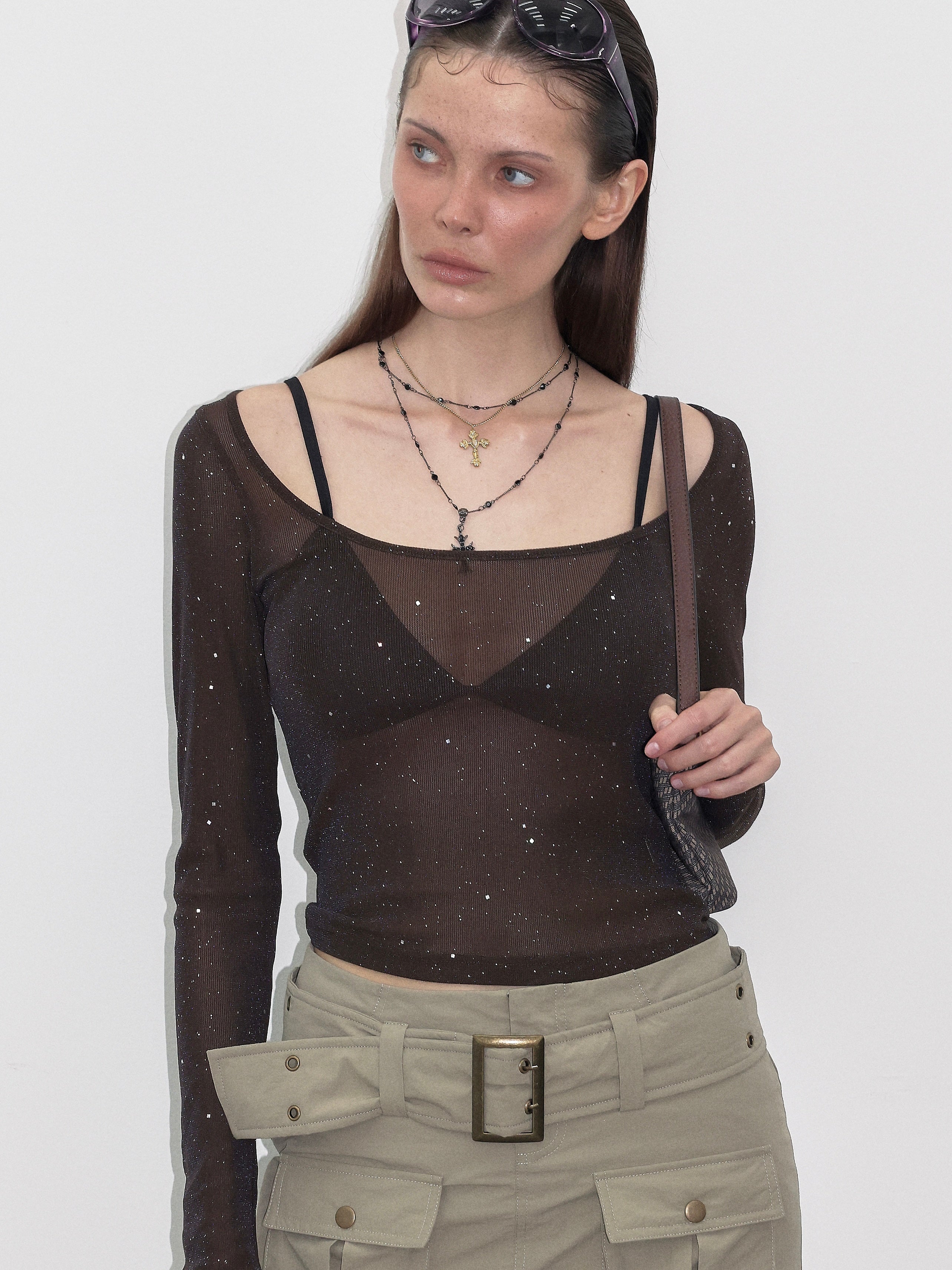 PROD  2023 WINTER Rhinestone Semi-Sheer Long Sleeve