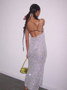 PROD  2023 WINTER Silver Sparkle Sequin Long Dress