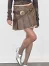 PROD  2023 WINTER Studded Pleated Leather Skirt With Belt