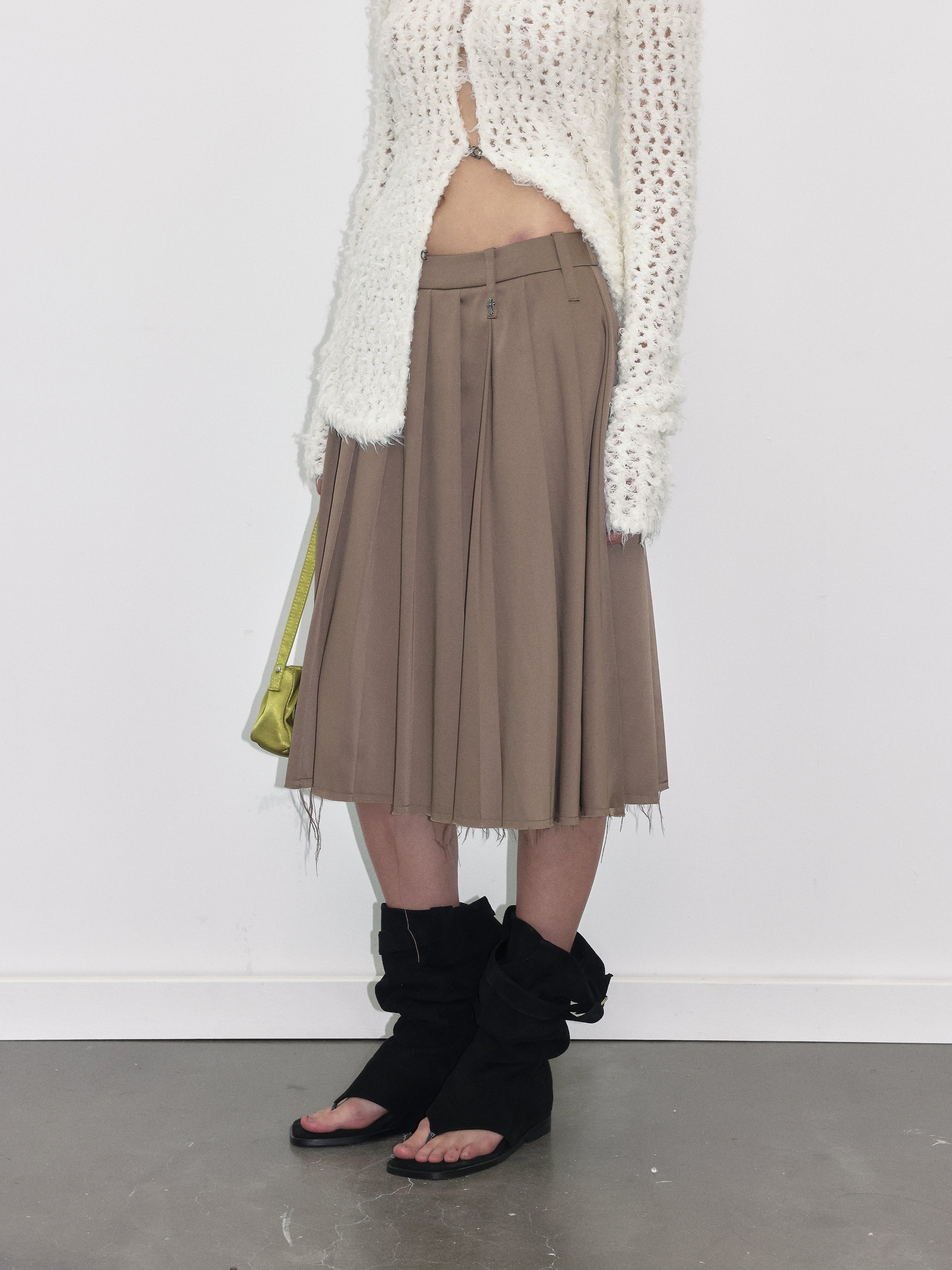  In-stock Champagne Pleated Midi Skirt