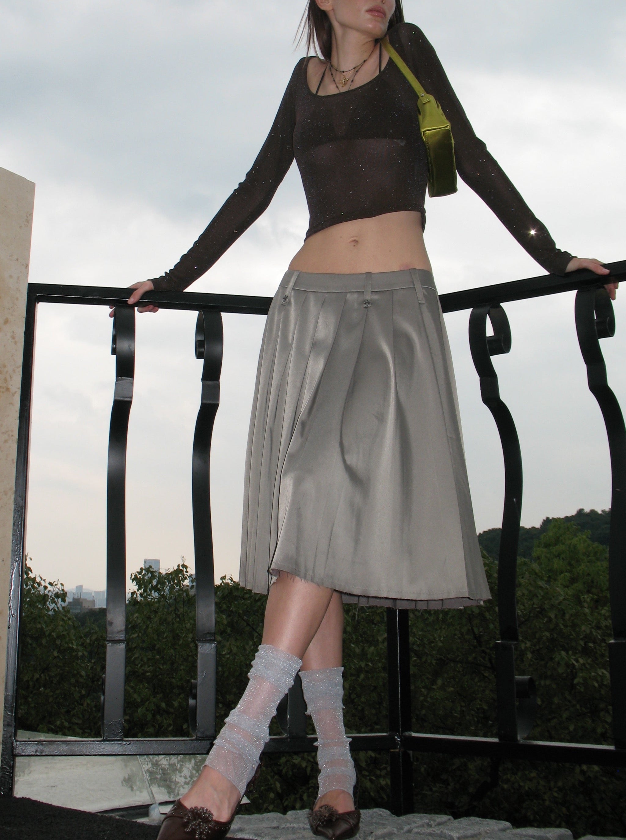  In-stock Gray Pleated Midi Skirt