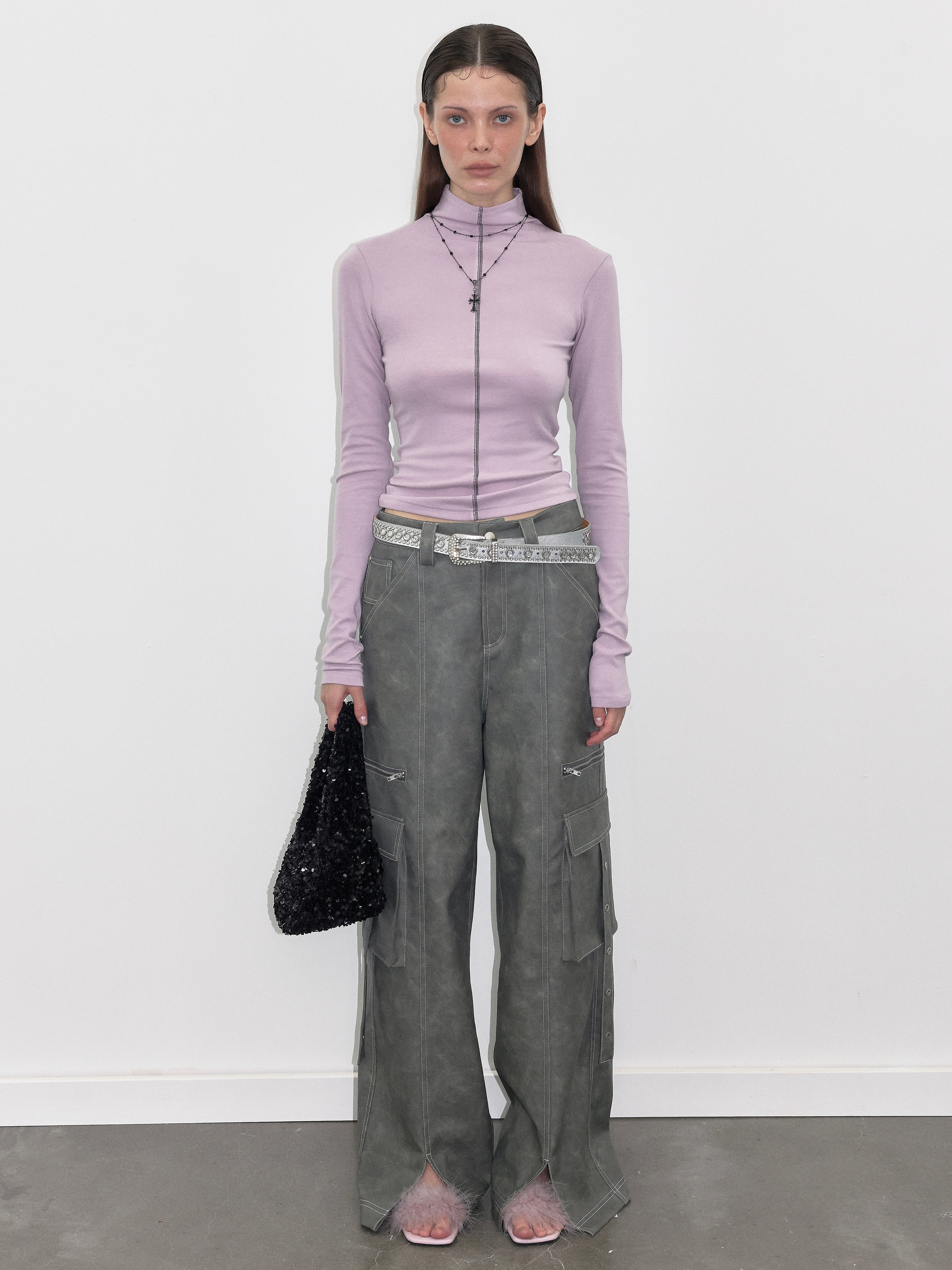  In-stock Purple Soft Turtleneck Top