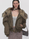 PROD  2023 WINTER XS / olive / In-stock Brown Faux Fur Down Jacket