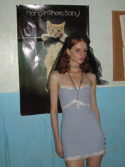 PROD 2024-2 Blue Lace Trim Spaghetti Strap Dress