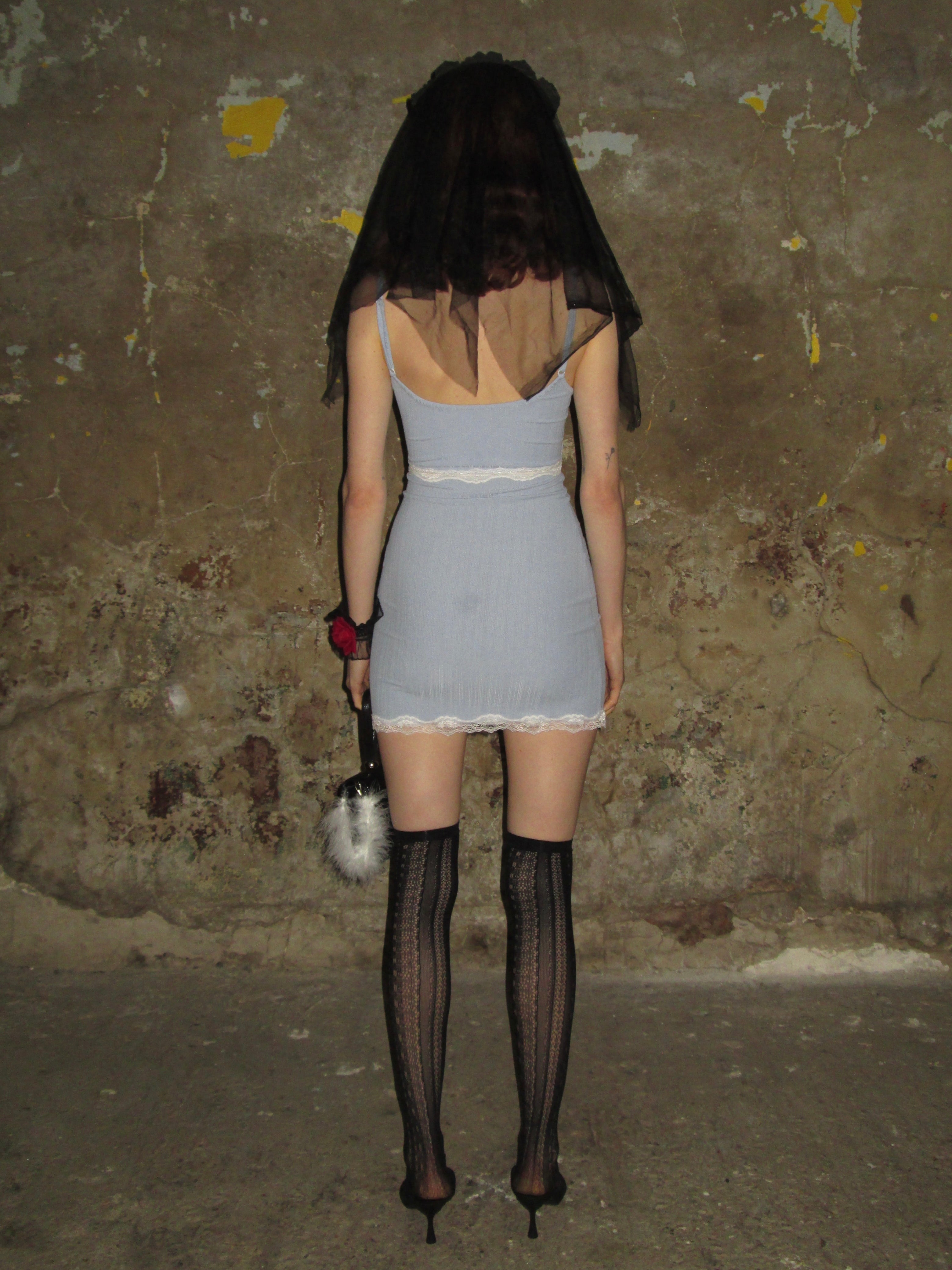 PROD 2024-2 Blue Lace Trim Spaghetti Strap Dress