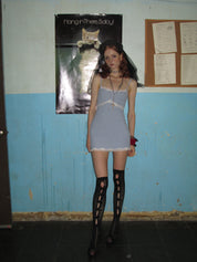 PROD 2024-2 Blue Lace Trim Spaghetti Strap Dress