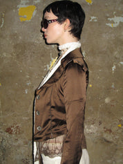 PROD 2024-2 Brown / XS / In-stock Lace-trimmed Satin Sparkly Blazer /Brown