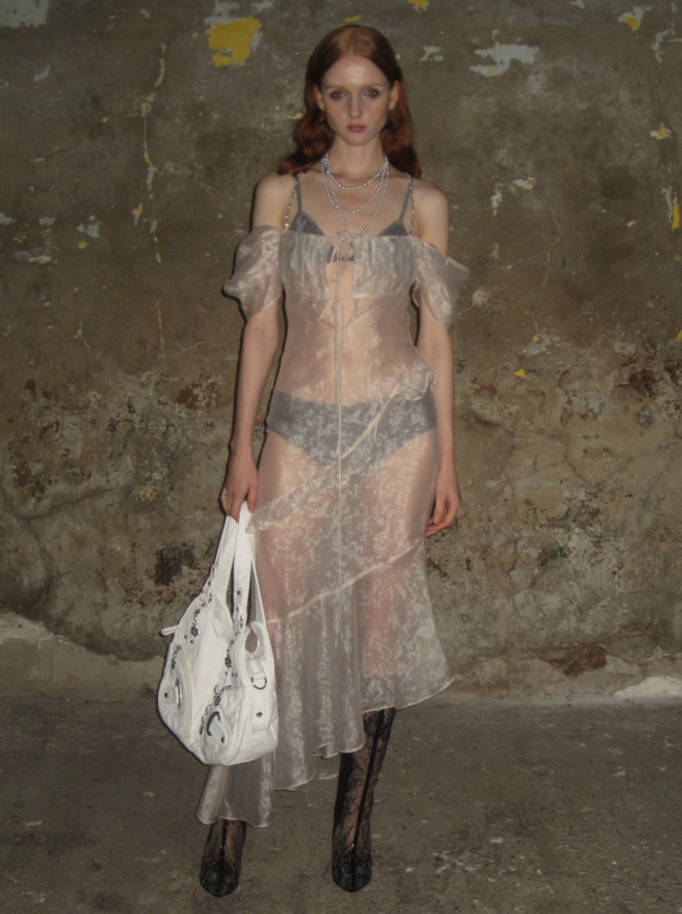 Chain Lace Sheer Dress Beige / S / In-stock Chain Lace Sheer Dress Beige / S / In-stock