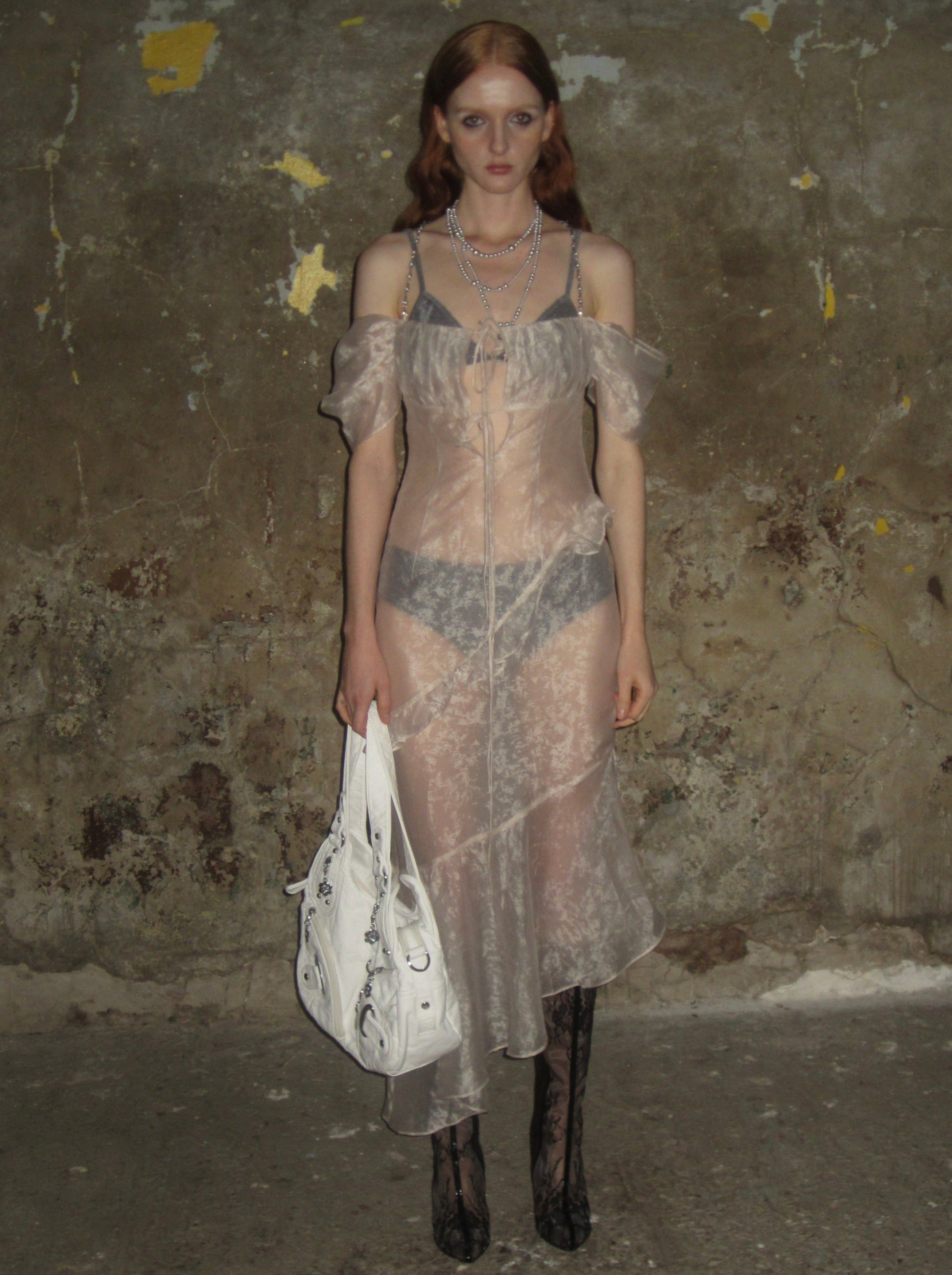 Chain Lace Sheer Dress Beige / S / In-stock Chain Lace Sheer Dress Beige / S / In-stock