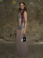 PROD 2024-2 Lace color-block tulle Dress /Apricot