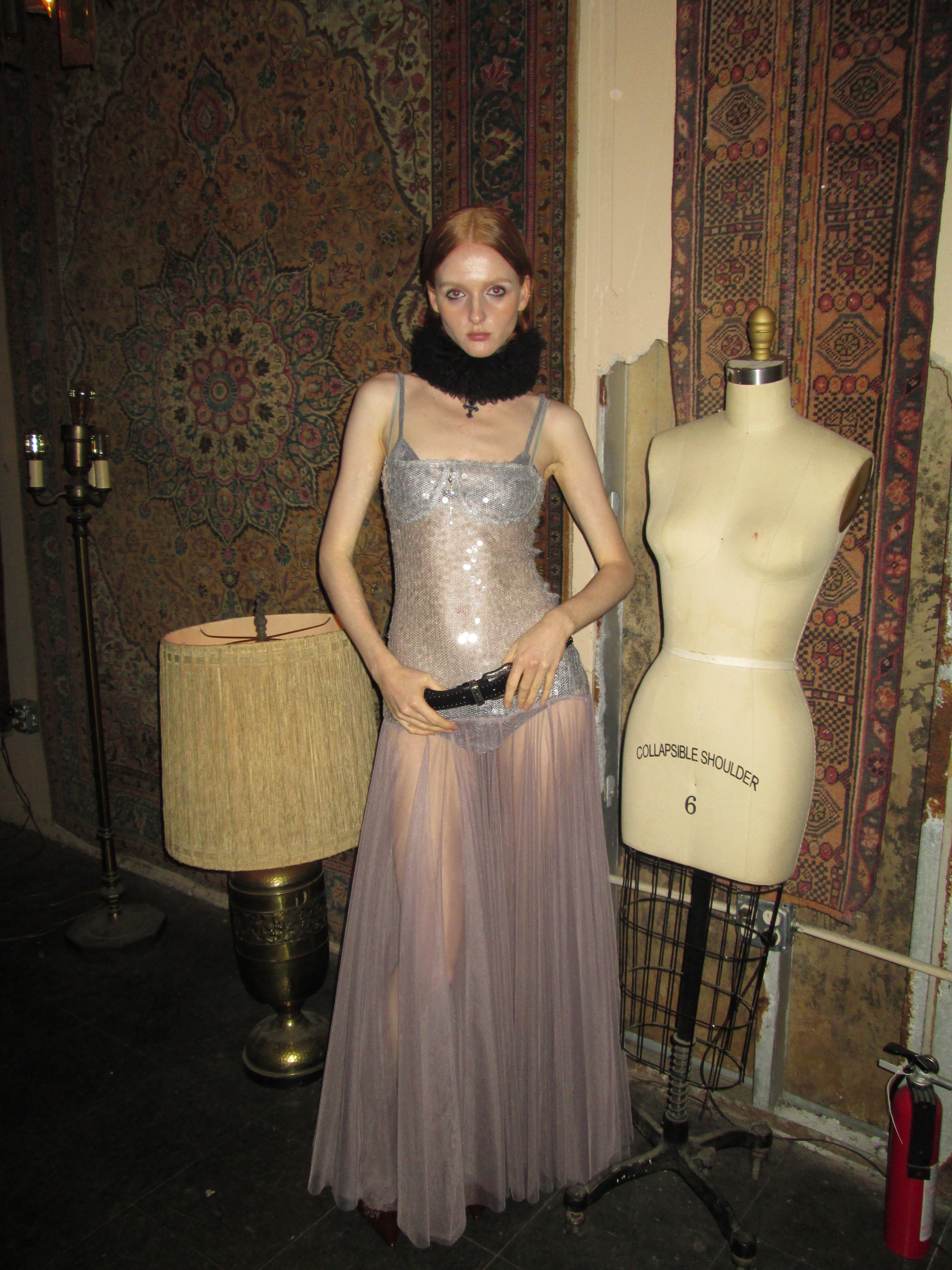 Lace color-block tulle Dress /Gray-mauve – PROD Lace color-block tulle Dress /Gray-mauve – PROD