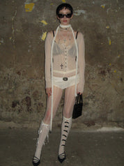 PROD 2024-2 Lace-trimmed Cardigan /Beige