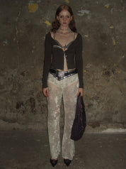 PROD 2024-2 Lace-trimmed Cardigan /Brown