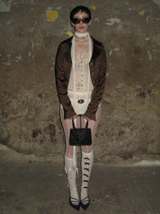 PROD 2024-2 Lace-trimmed Satin Sparkly Blazer /Brown